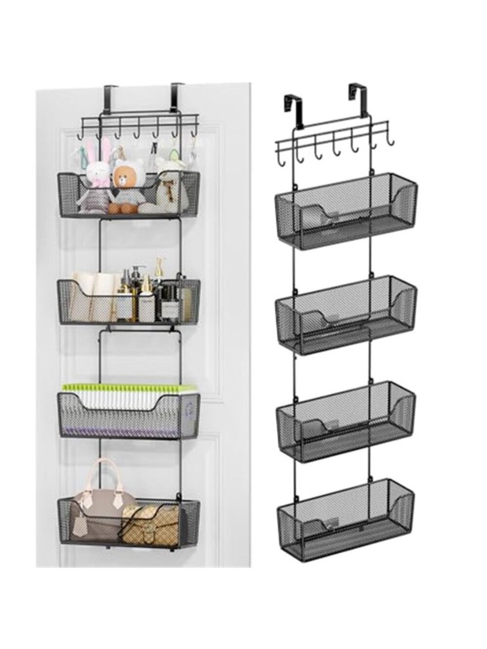 Over Door Organizer Metal Storage Rack Hanging Baskets Hooks Bathroom Kitchen